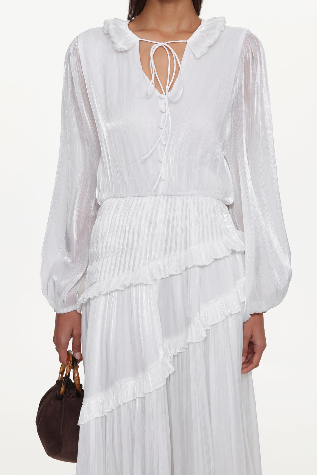 Hlasa Resort Flowy Long Sleeve Ruffle Woven Maxi Dress	