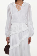 Hlasa Resort Flowy Long Sleeve Ruffle Woven Maxi Dress	