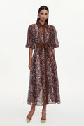 Vakana Resort Flowy Puff Sleeve Floral Woven Brown Maxi Dress	