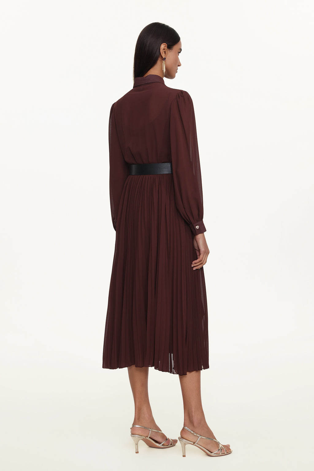 Evie Elegant Flowy Long Sleeve Pleated Woven Maxi Dress	