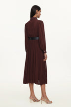 Evie Elegant Flowy Long Sleeve Pleated Woven Maxi Dress	