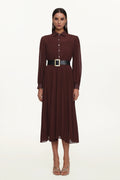 Evie Elegant Flowy Long Sleeve Pleated Woven Maxi Dress	