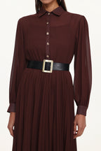 Evie Elegant Flowy Long Sleeve Pleated Woven Maxi Dress	