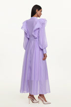 Hattie Resort Flowy Puff Sleeve Ruffle Woven Maxi Dress	
