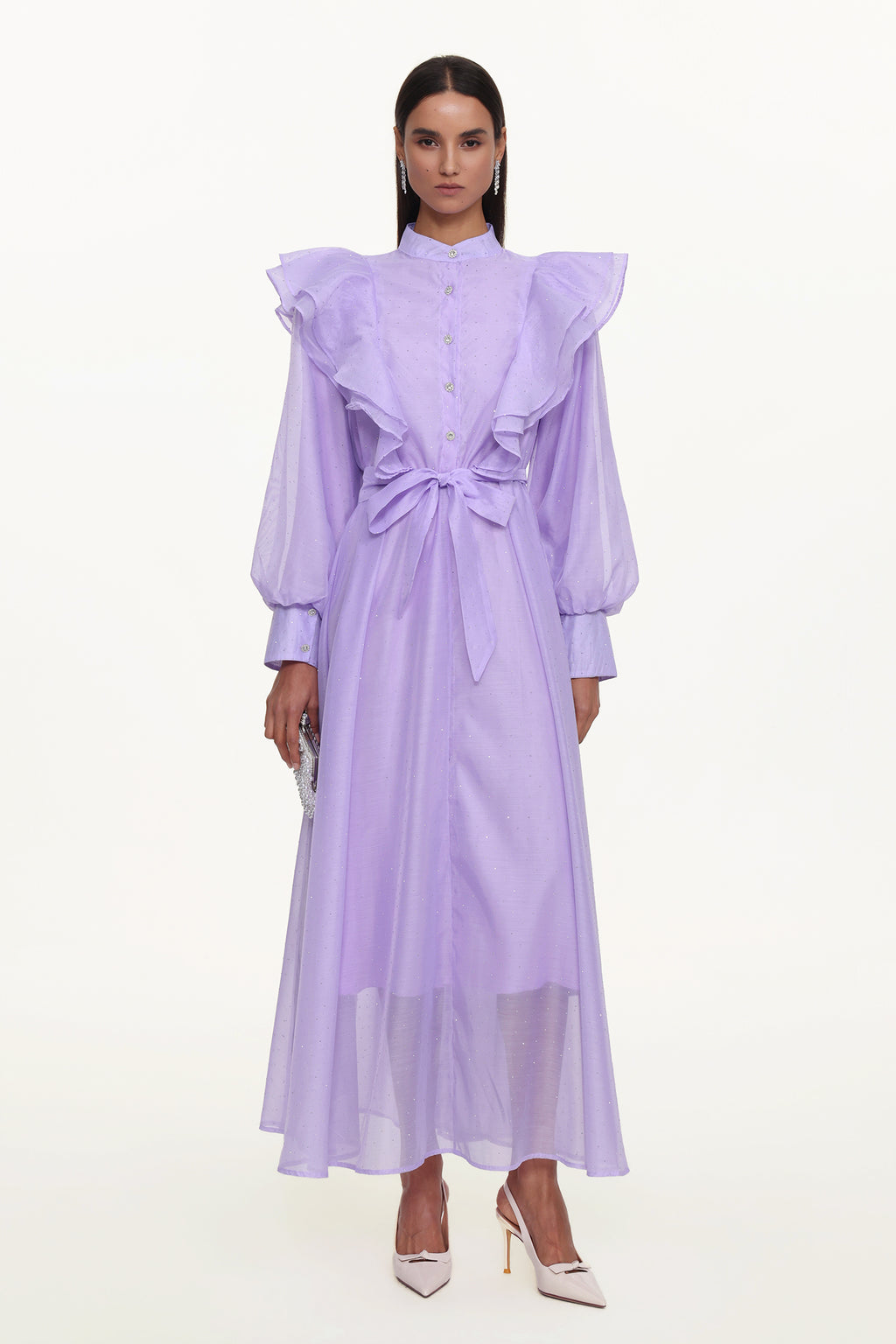 Hattie Resort Flowy Puff Sleeve Ruffle Woven Maxi Dress	
