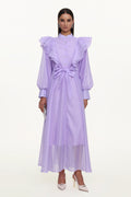 Hattie Resort Flowy Puff Sleeve Ruffle Woven Maxi Dress	