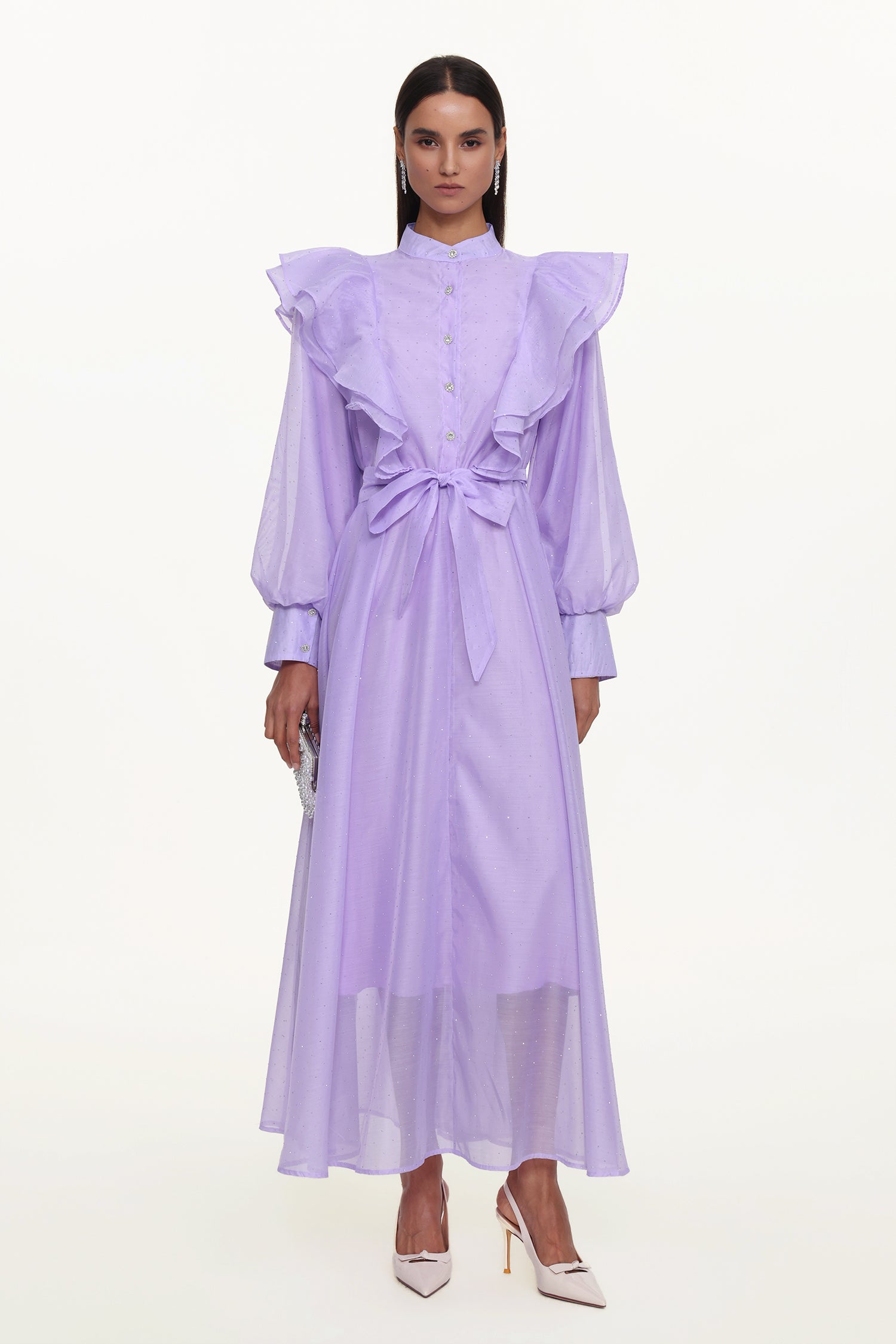 Hattie Resort Flowy Puff Sleeve Ruffle Woven Maxi Dress	