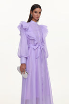 Hattie Resort Flowy Puff Sleeve Ruffle Woven Maxi Dress	