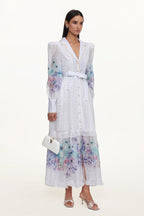 Rina Resort Flowy Long Sleeve Floral Print Ruffle Woven Maxi Dress	