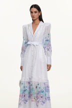 Rina Resort Flowy Long Sleeve Floral Print Ruffle Woven Maxi Dress	