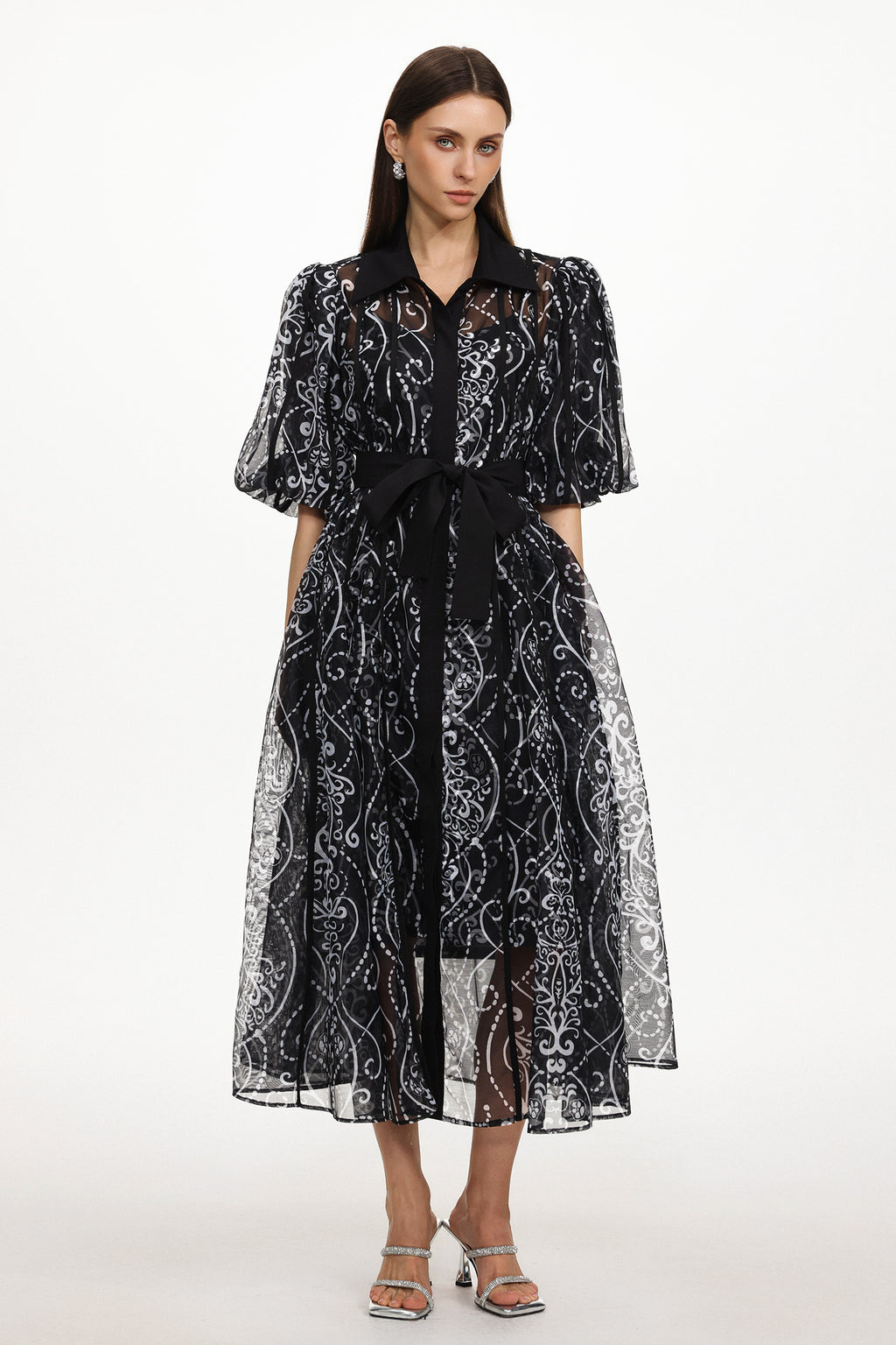 Vakana Resort Flowy Puff Sleeve Floral Woven Maxi Dress	