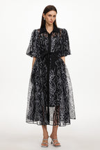 Vakana Resort Flowy Puff Sleeve Floral Woven Maxi Dress	
