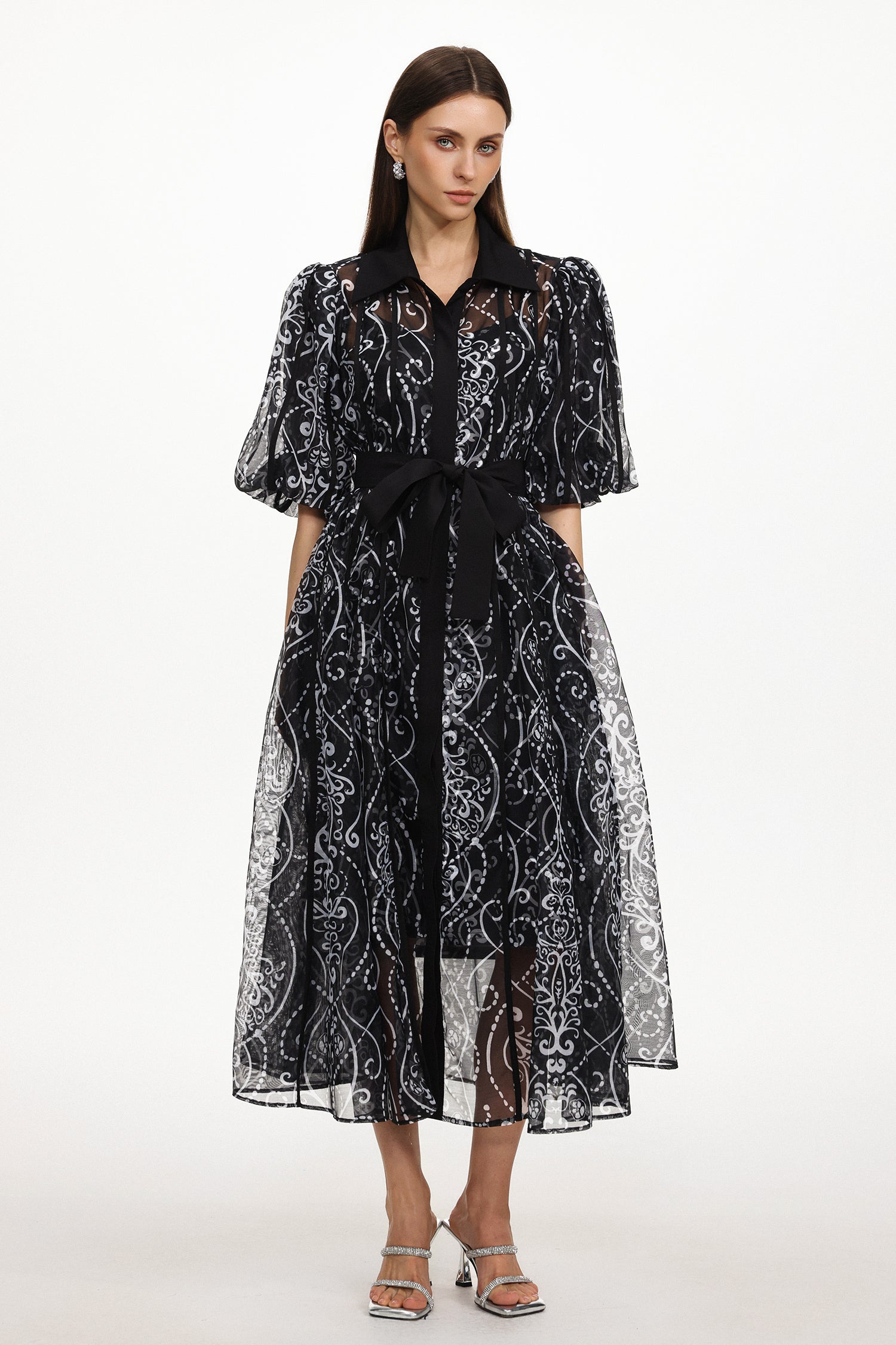 Vakana Resort Flowy Puff Sleeve Floral Woven Maxi Dress	