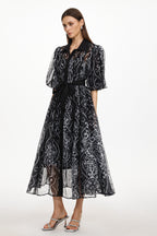 Vakana Resort Flowy Puff Sleeve Floral Woven Maxi Dress	