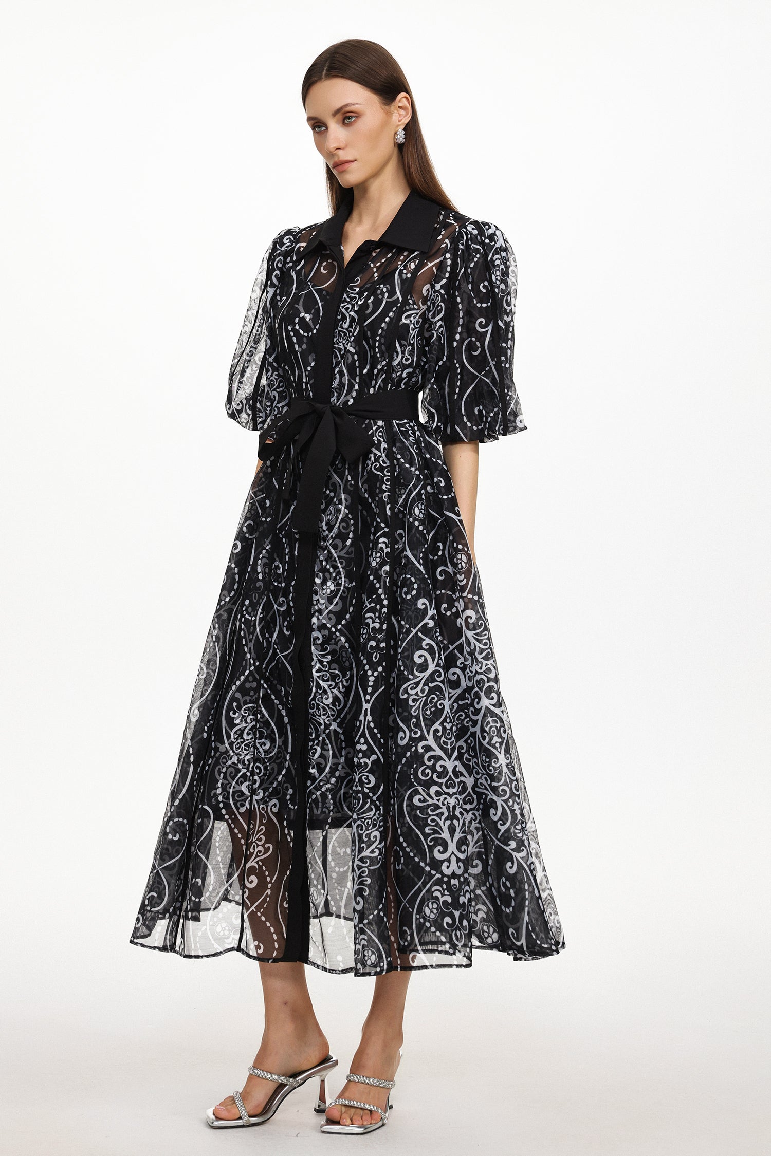 Vakana Resort Flowy Puff Sleeve Floral Woven Maxi Dress	