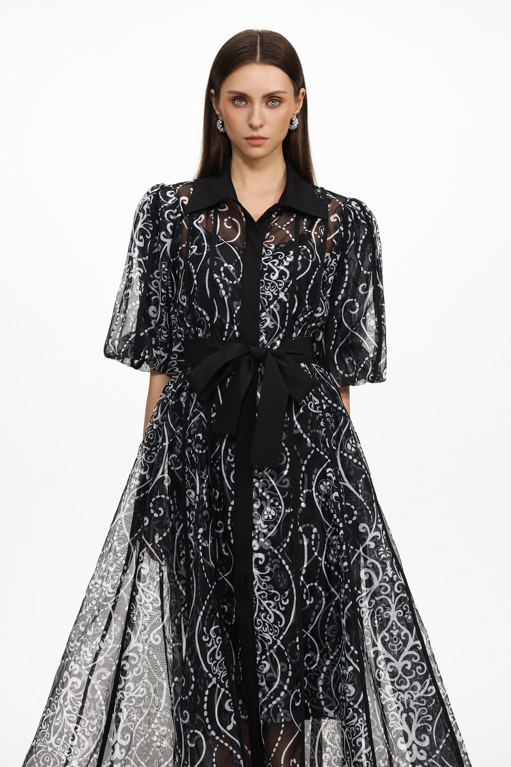Vakana Resort Flowy Puff Sleeve Floral Woven Maxi Dress	
