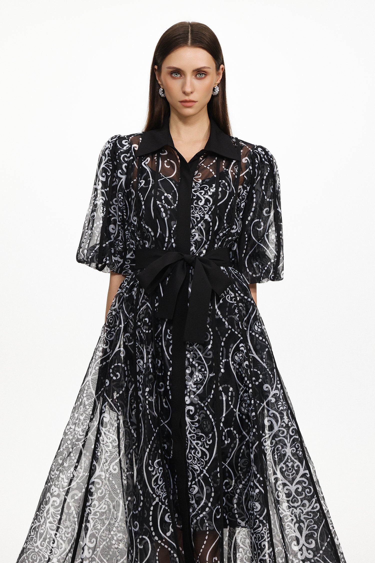 Vakana Resort Flowy Puff Sleeve Floral Woven Maxi Dress	