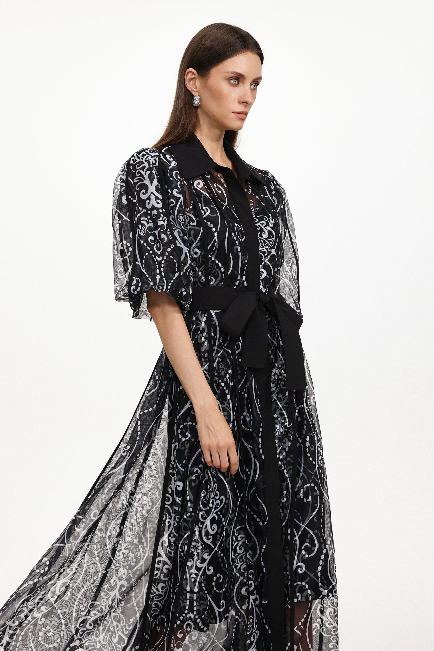 Vakana Resort Flowy Puff Sleeve Floral Woven Maxi Dress	