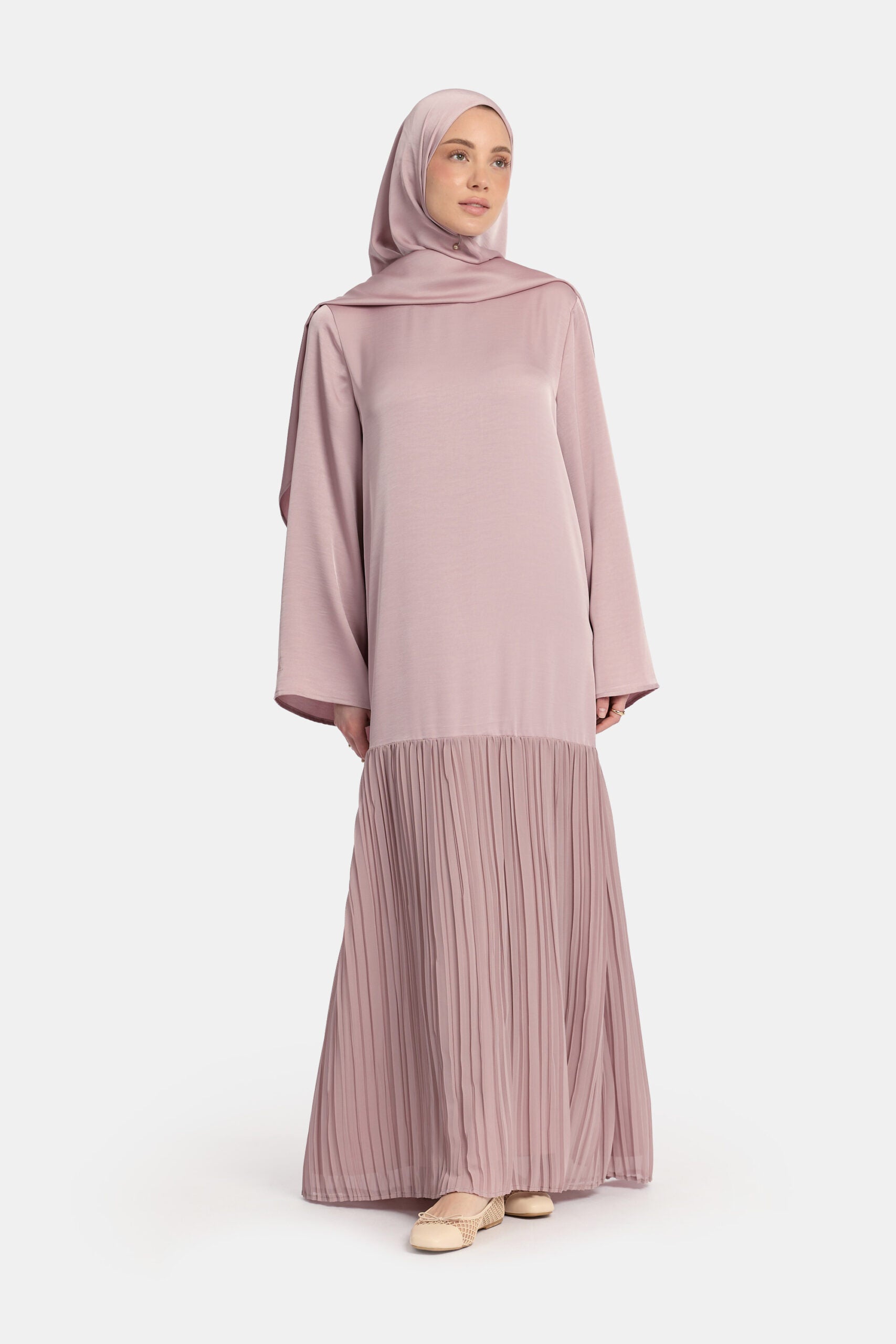 Pleated Hem Wide Sleeve Maxi Dress