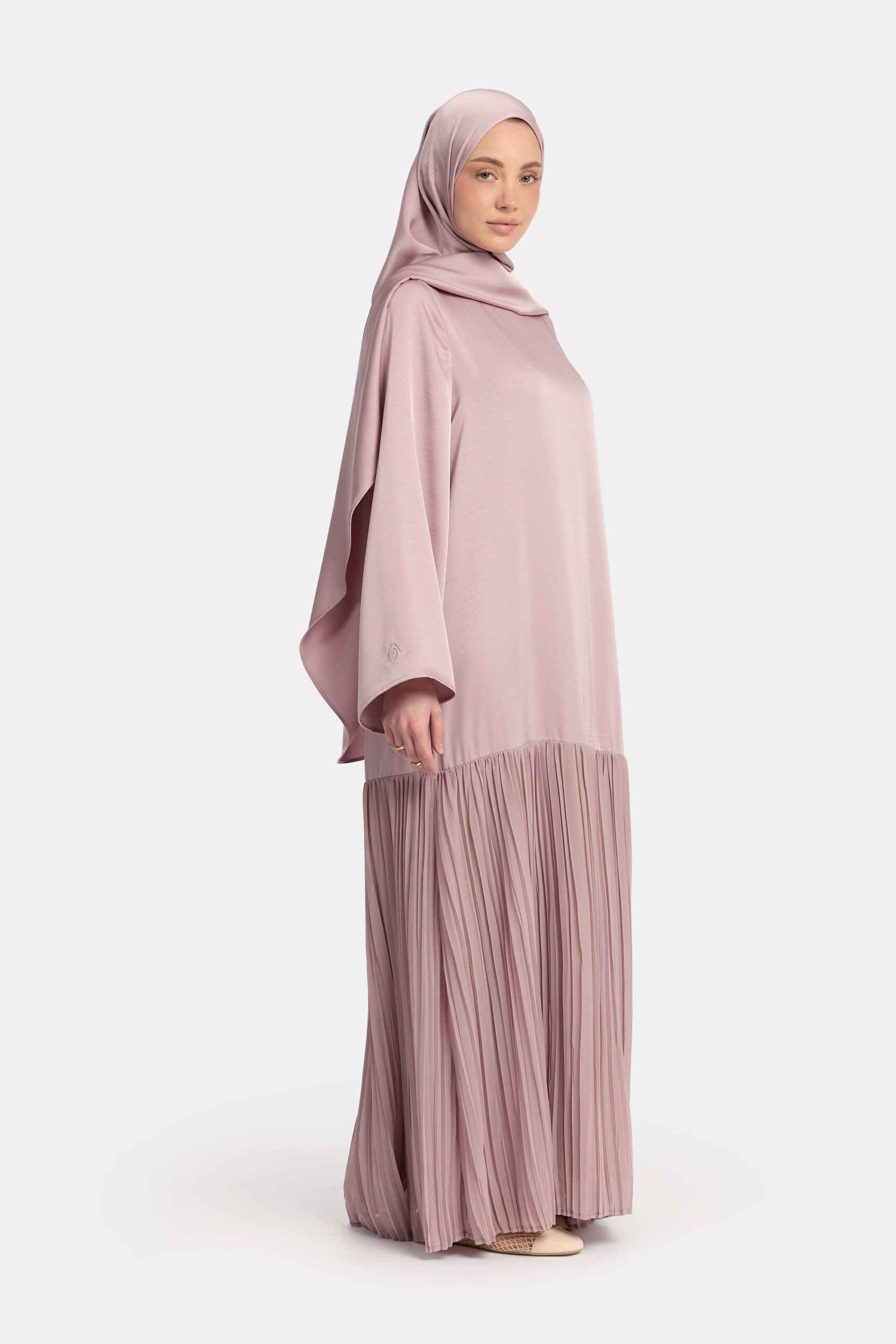 Pleated Hem Wide Sleeve Maxi Dress