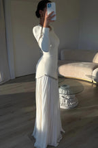 Emily Rhinestone Pleated Maxi Dress-White