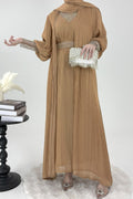 Sara Rhinestone Cuff Two-Piece Abaya-Gold