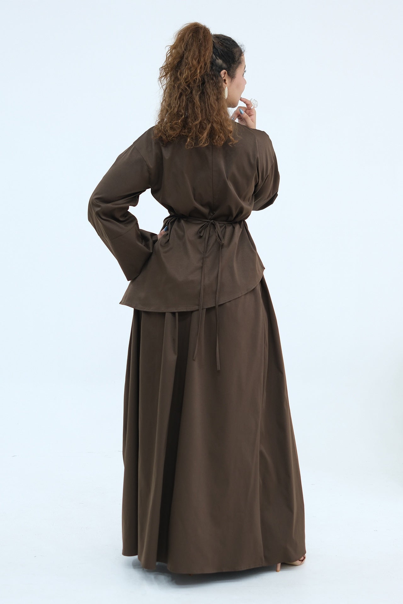 Zahra Asymmetrical Two Piece Maxi Set-Coffee