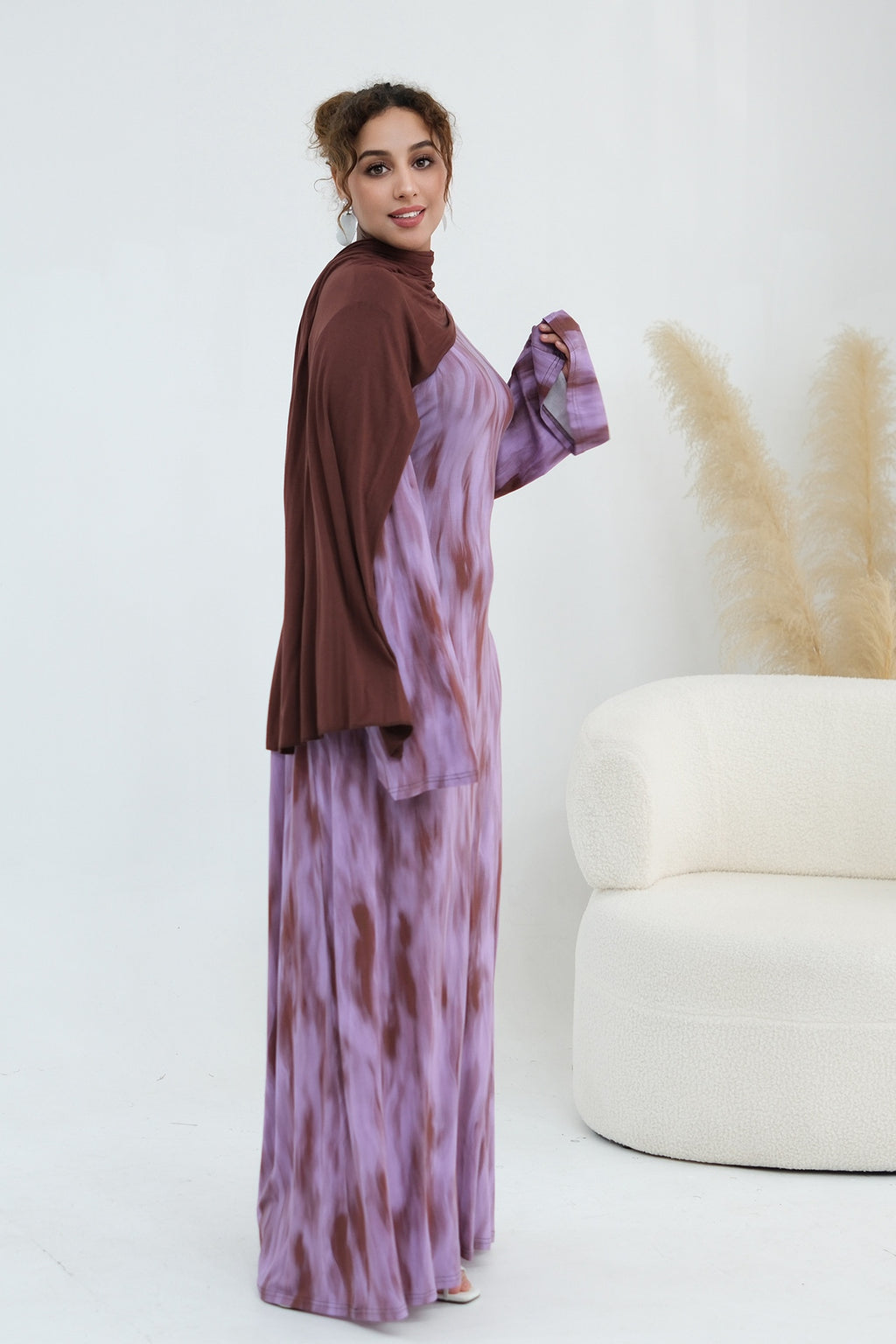 Leila Tie Dye Flare Sleeve Maxi Dress-Purple