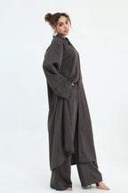 Muna Striped Shirt Long Two Piece Set-DarkGrey
