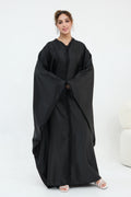 Sara Lace Trim Batwing Satin Abaya-Black