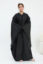 Sara Lace Trim Batwing Satin Abaya-Black