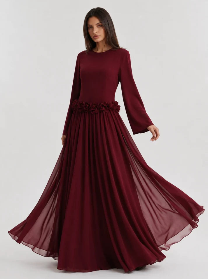 Amaya Flowerfall Gown -Wine