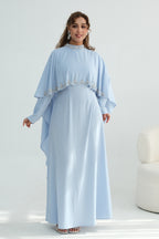 Maya Rhinestone Cape Layer Maxi Dress-Blue