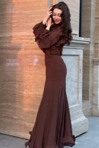 Elena Ruffled Blouse Ruched Skirt Set