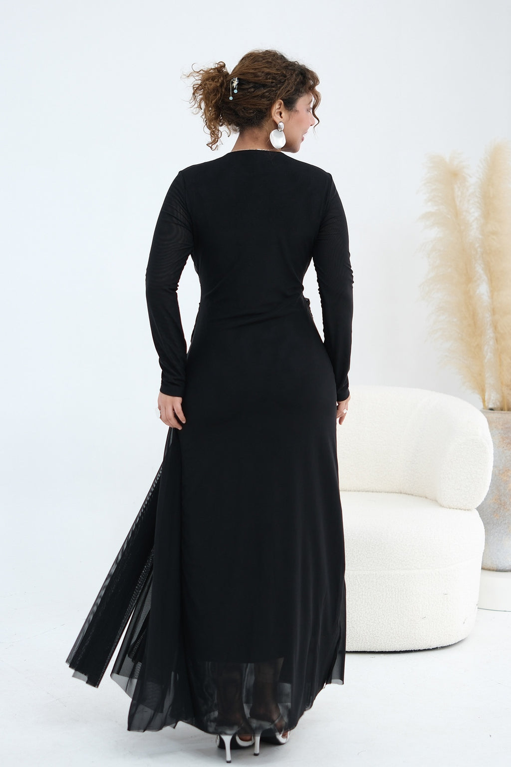 Grace Woven Mesh Maxi Dress-Black