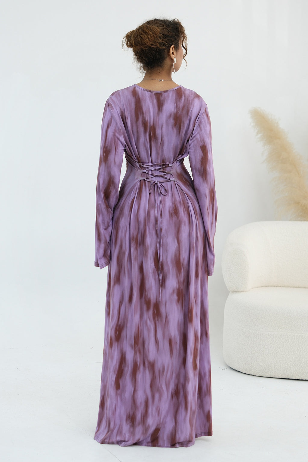 Leila Tie Dye Flare Sleeve Maxi Dress-Purple