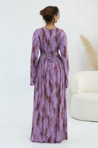 Leila Tie Dye Flare Sleeve Maxi Dress-Purple