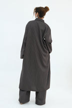 Muna Striped Shirt Long Two Piece Set-DarkGrey