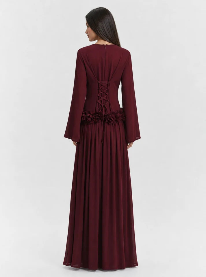 Amaya Flowerfall Gown -Wine