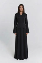 Nur V Neck Beaded Two Piece Abaya-Black