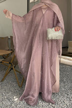 Nur Pearl Draped Two-Piece Abaya-Pink