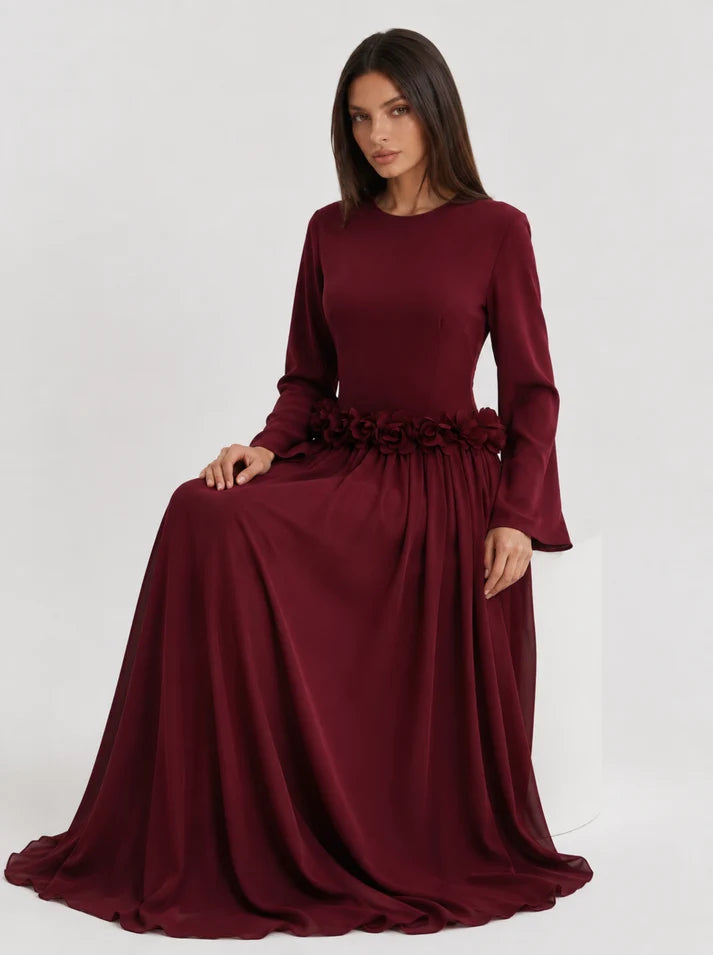 Amaya Flowerfall Gown -Wine