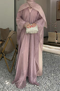 Nur Pearl Draped Two-Piece Abaya-Pink