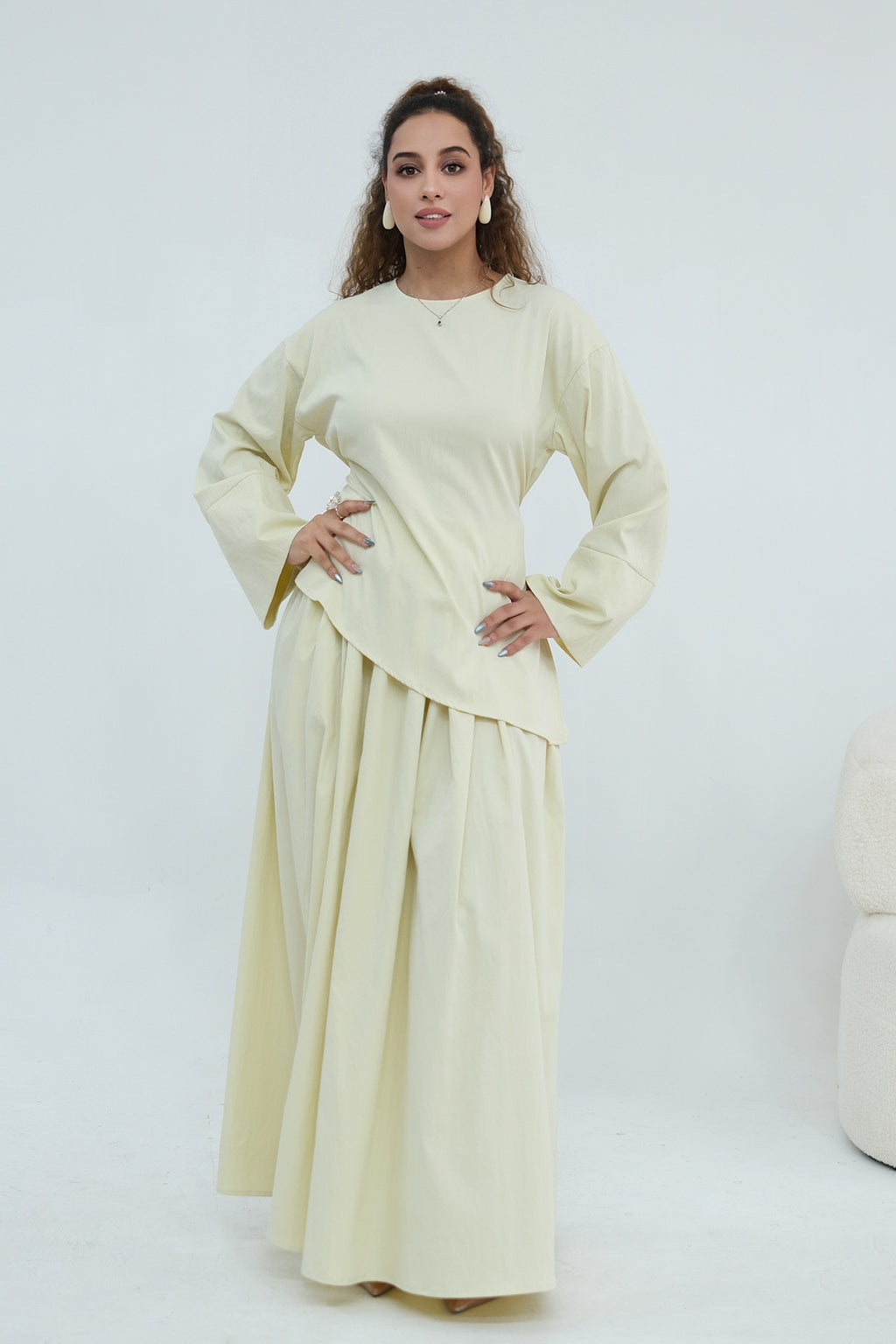 Zahra Asymmetrical Two Piece Maxi Set-Yellow