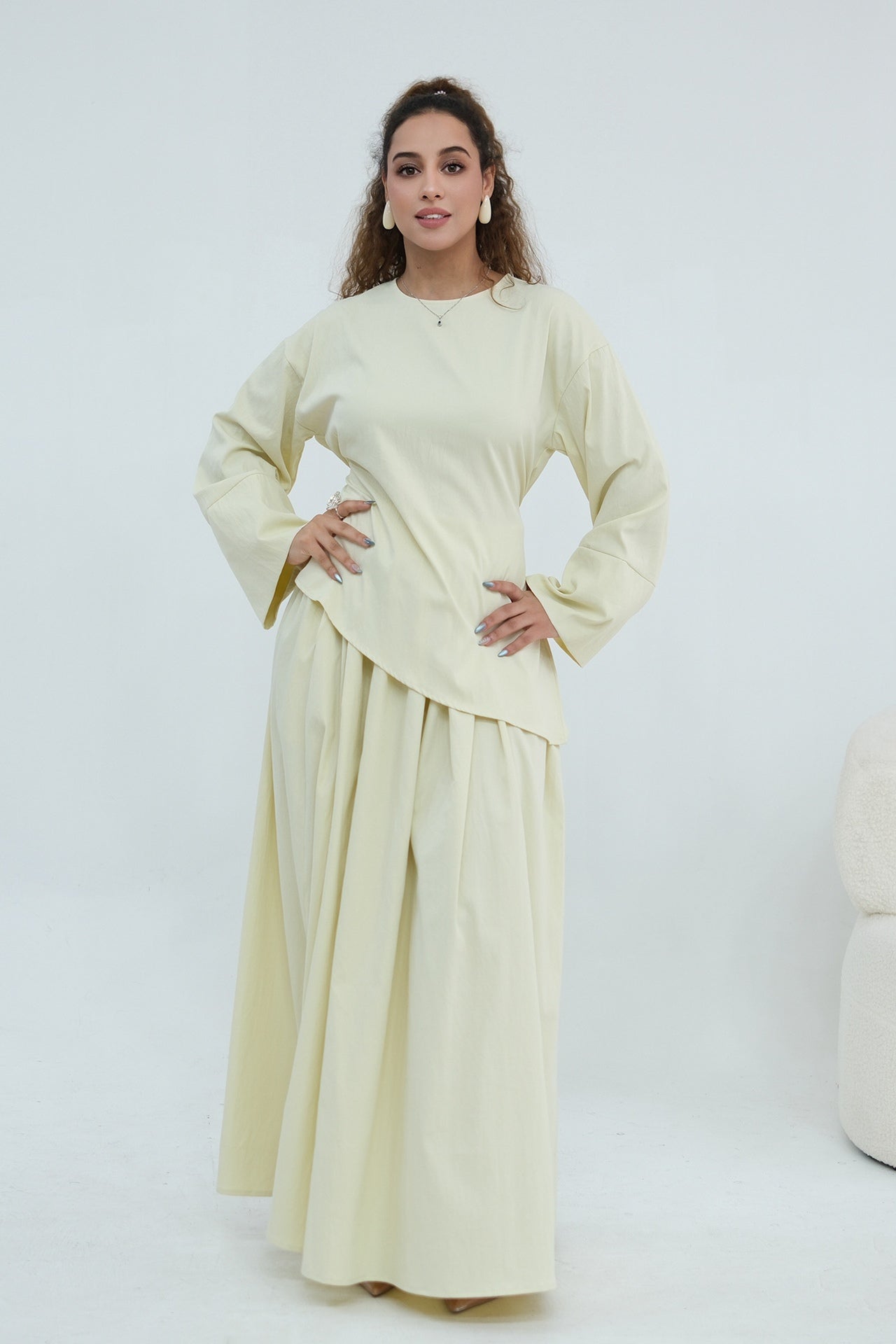 Zahra Asymmetrical Two Piece Maxi Set-Yellow