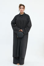 Muna Striped Shirt Long Two Piece Set-Black