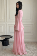 Elegant Luxury Lightweight Long Sleeve Maxi Dress-Pink