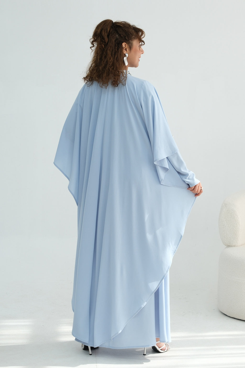 Maya Rhinestone Cape Layer Maxi Dress-Blue