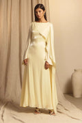 Elegant Cape-Sleeve Modest Maxi Dress-Yellow
