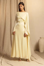 Elegant Cape-Sleeve Modest Maxi Dress-Yellow